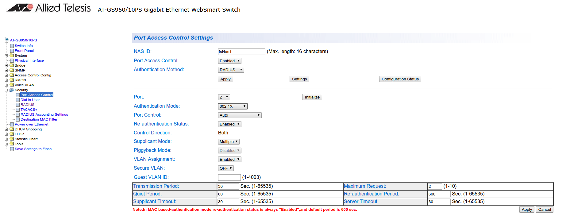 802.1x configuration