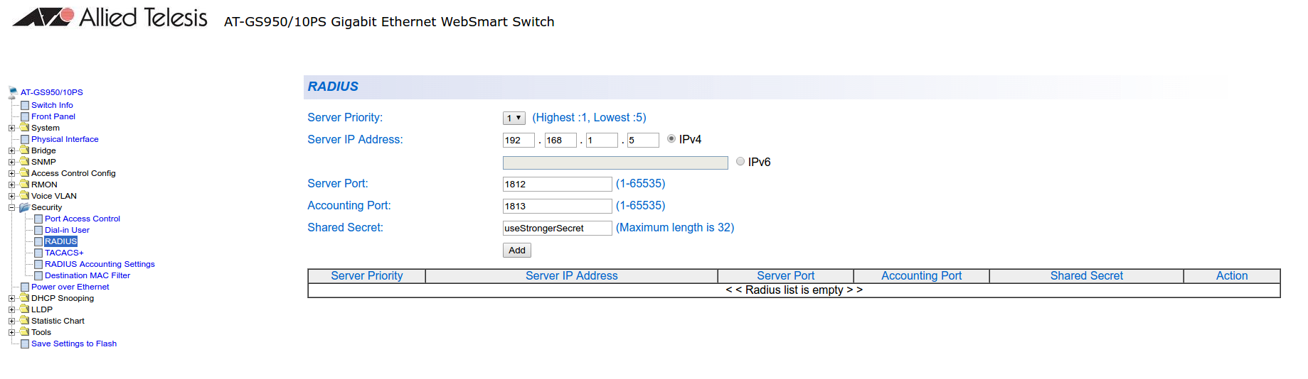 RADIUS configuration