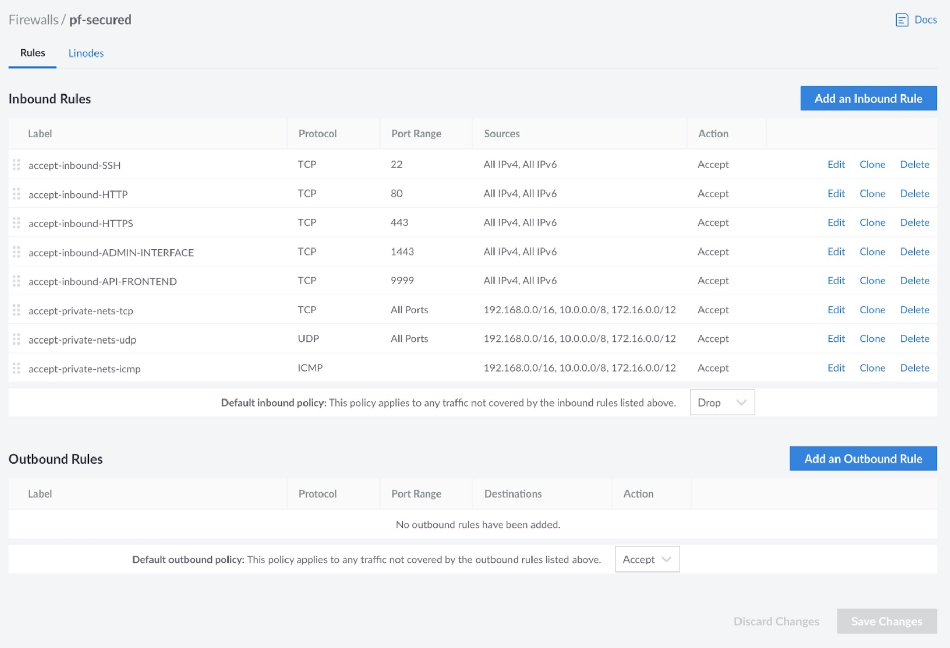 Linode firewall configuration