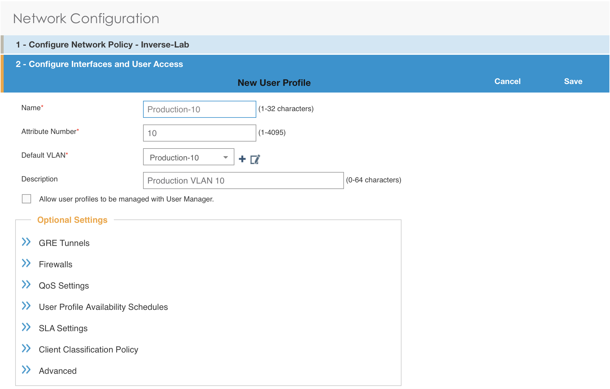 User Profile configuration