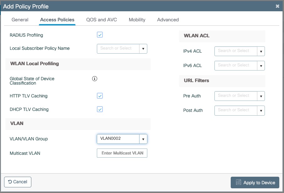 Add PF-WebAuth Policy Profile