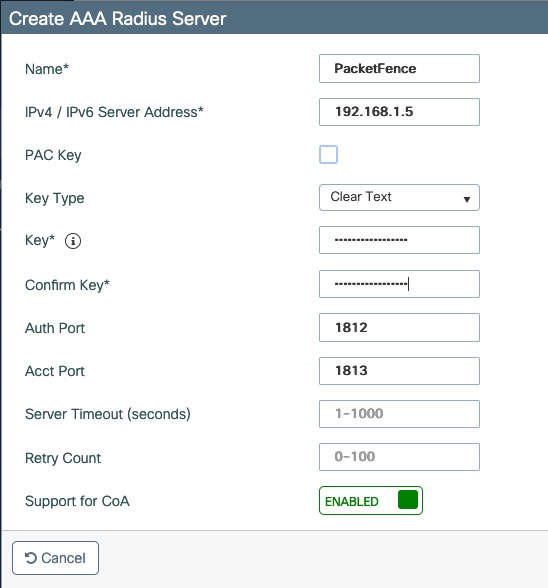 Create AAA Radius Server