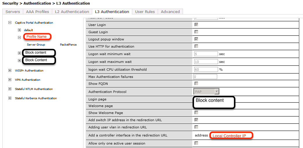 Interface de redirection