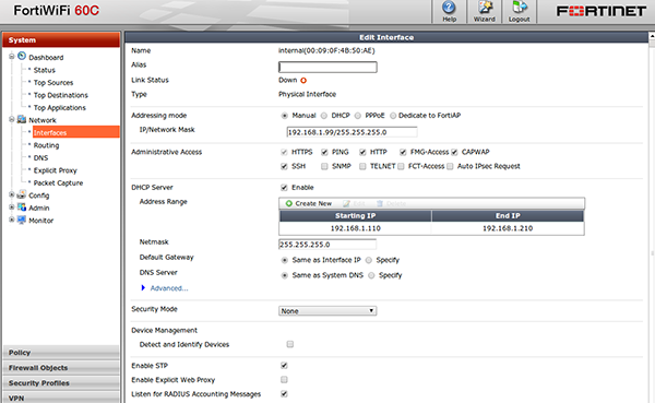 Configure the accounting listening in the FortiGate