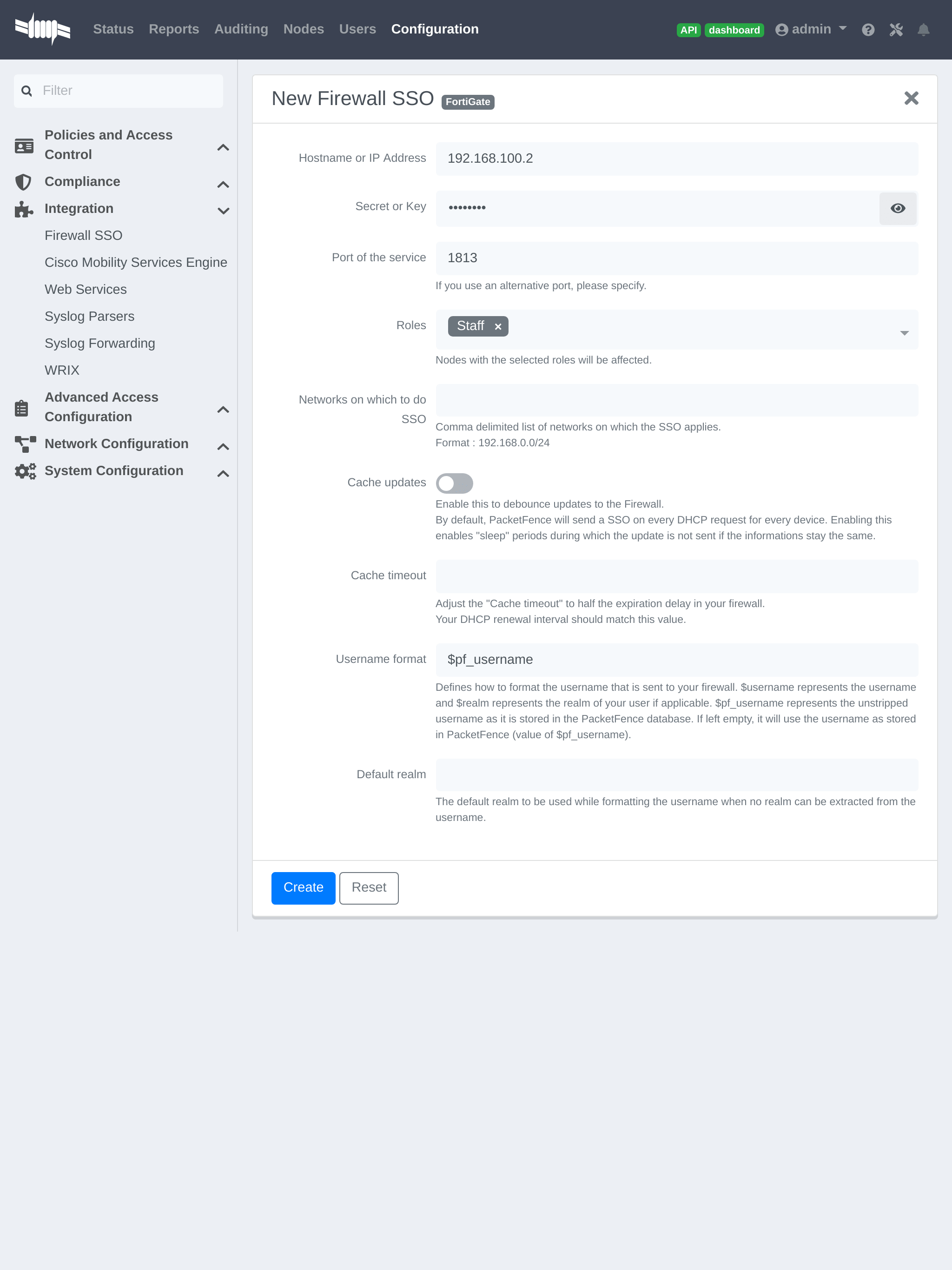 Configure the FortiGate SSO in PacketFence