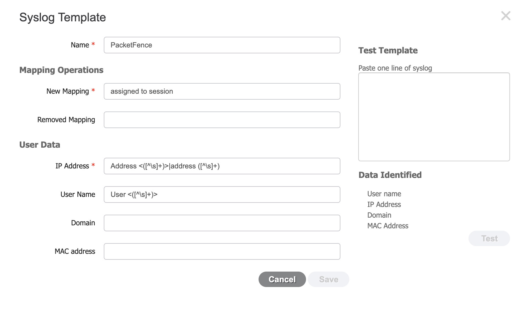 Configure the syslog template in ISE-PIC