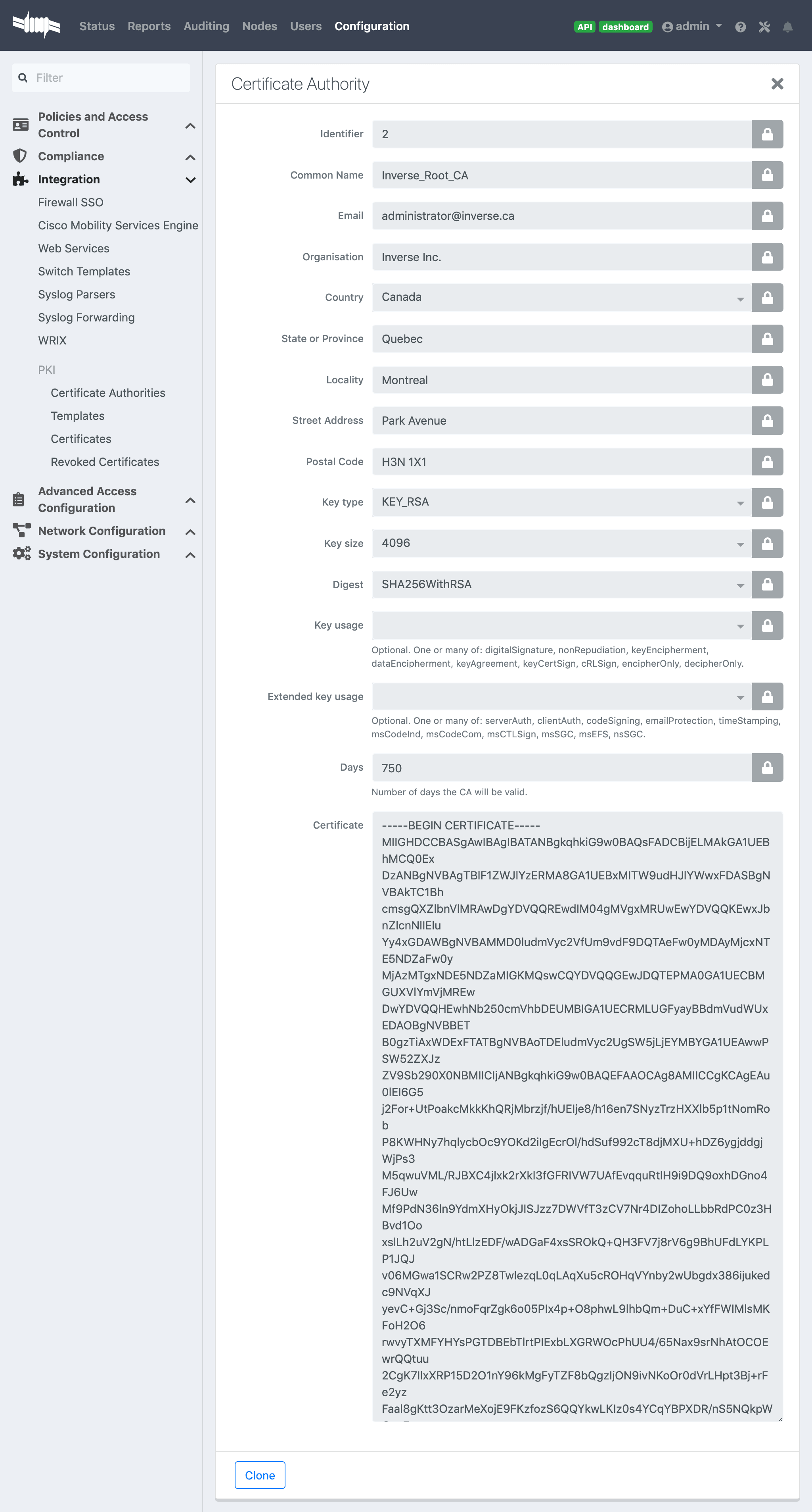 Certification authority config