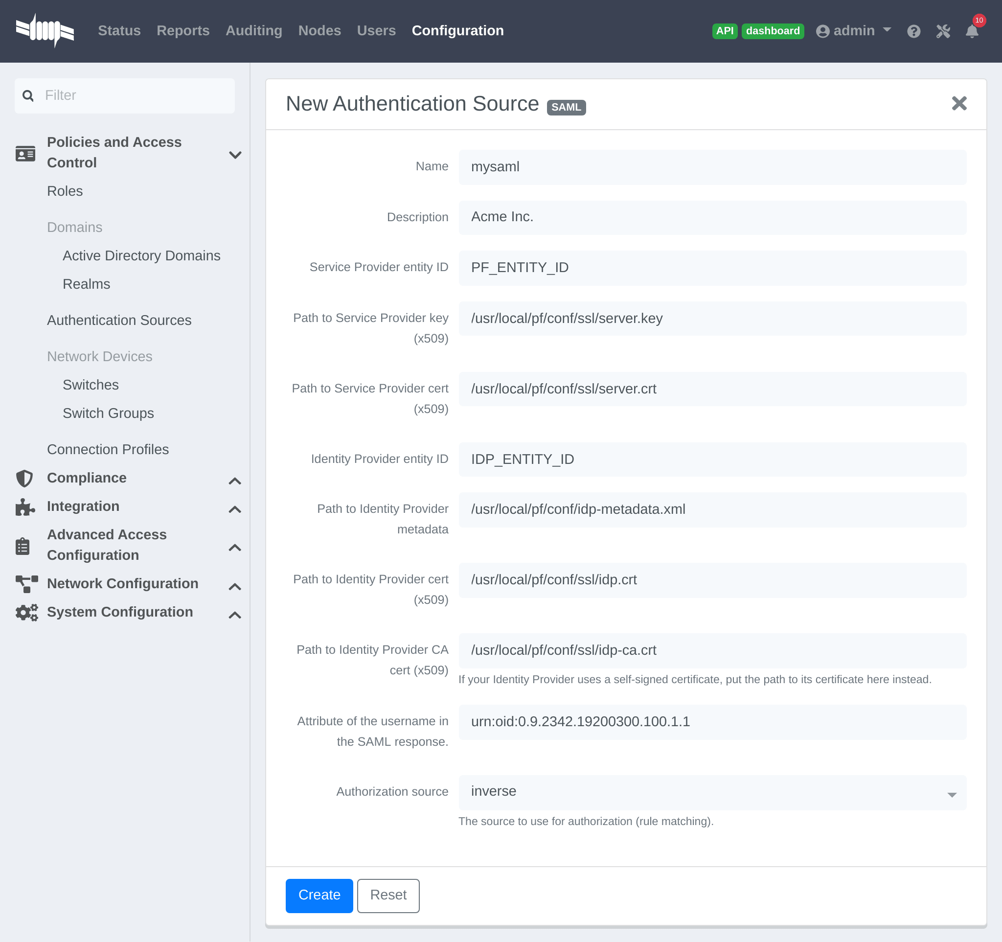 SAML PacketFence configuration