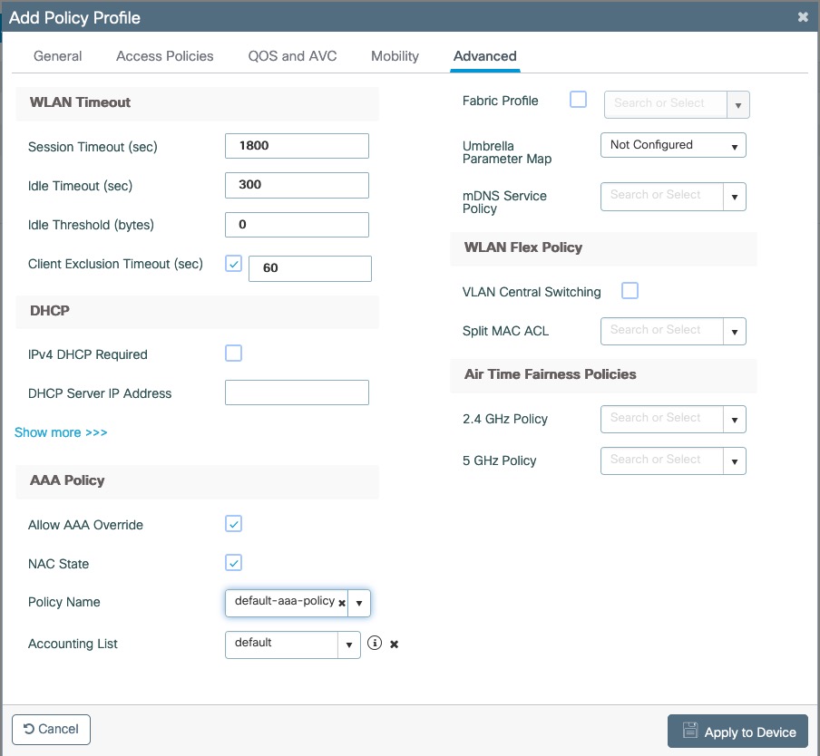 Add PF-WebAuth Policy Profile