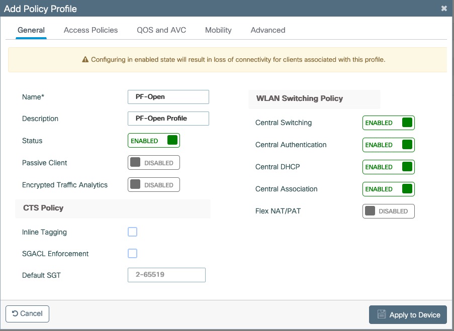 Add PF-Open Policy Profile