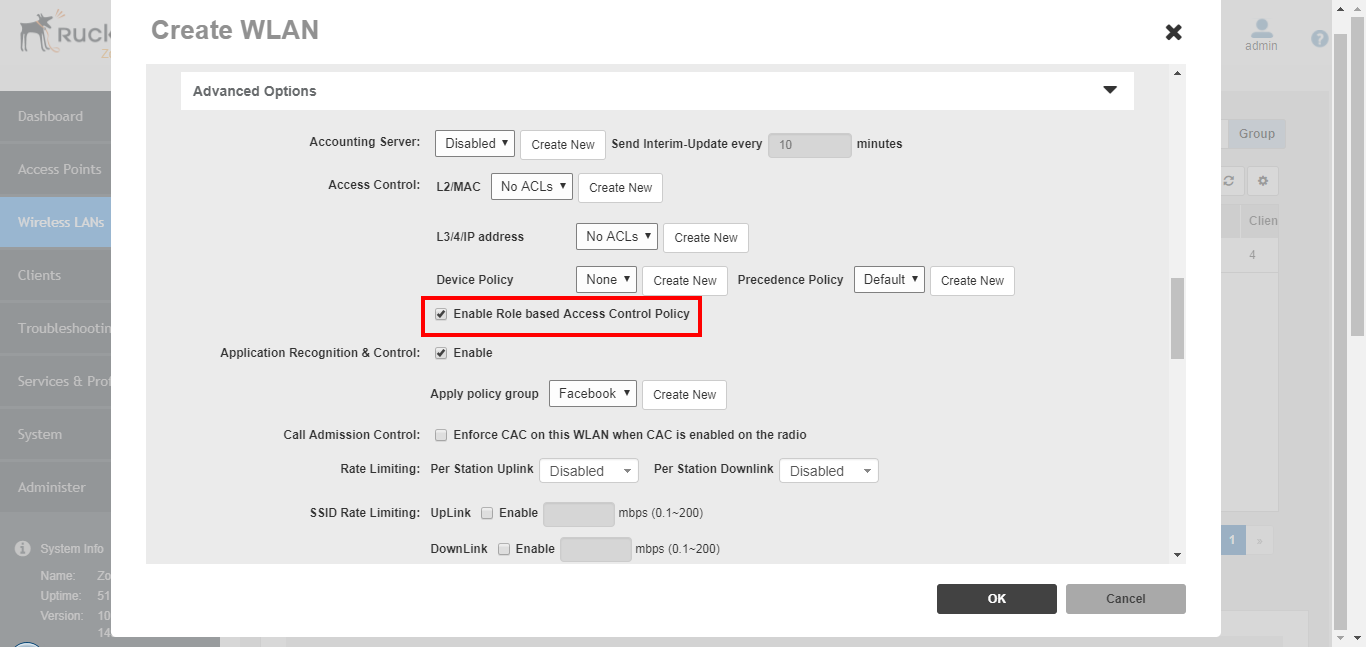 Ruckus WLAN RBAC settings