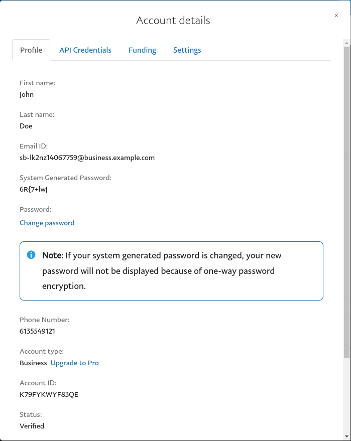 Paypal change sandbox password