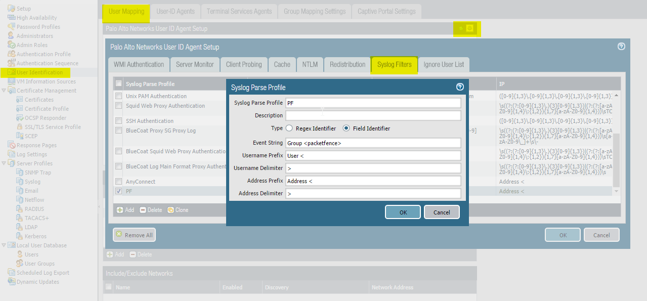 Syslog filter for Palo Alto SSO