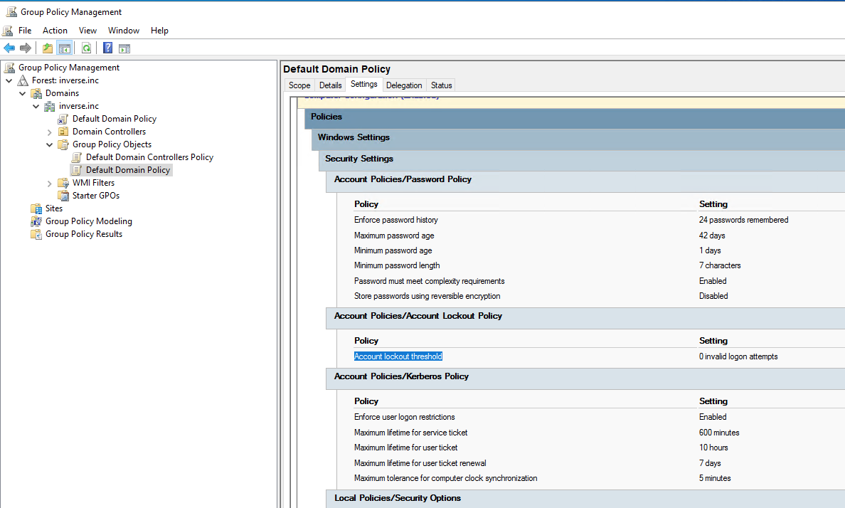 Windows Account Policies