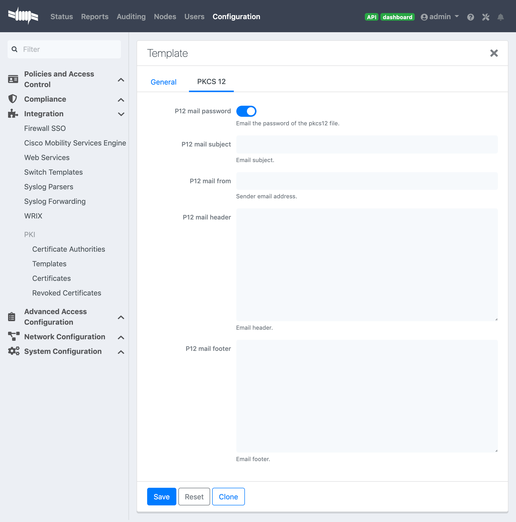 Template configuration