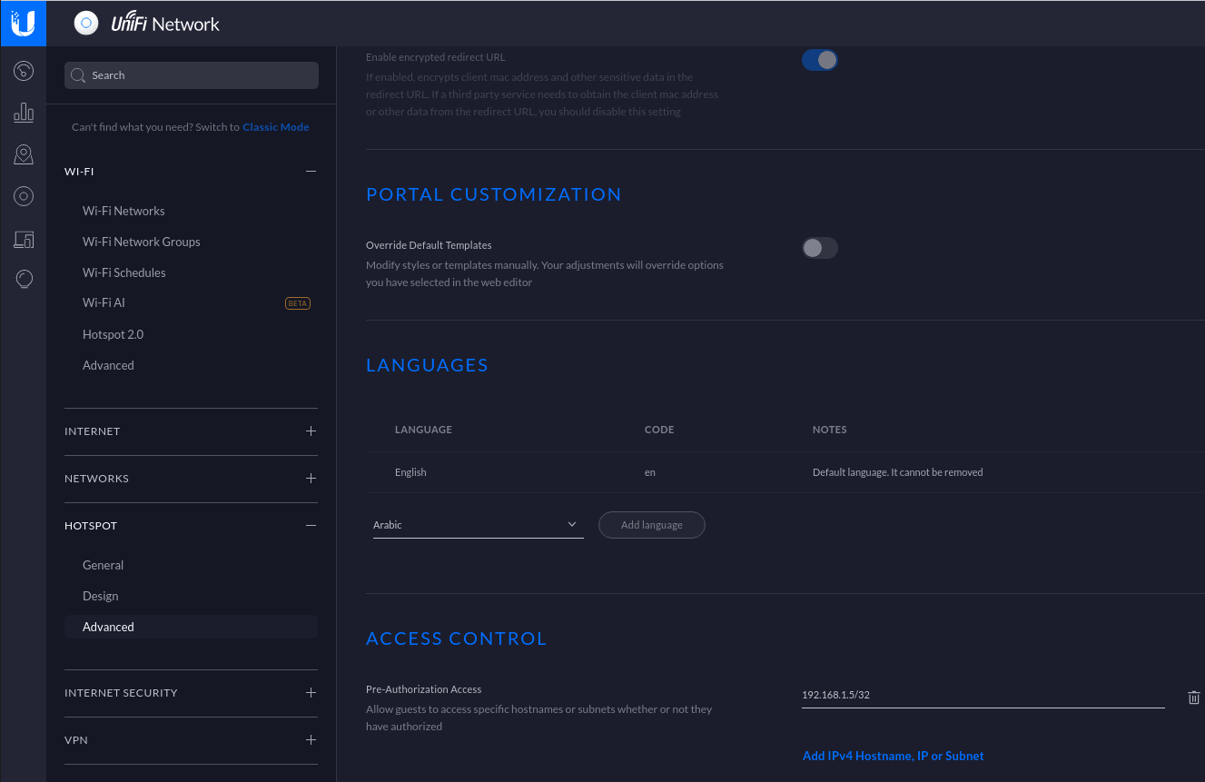 Unifi web-auth policy