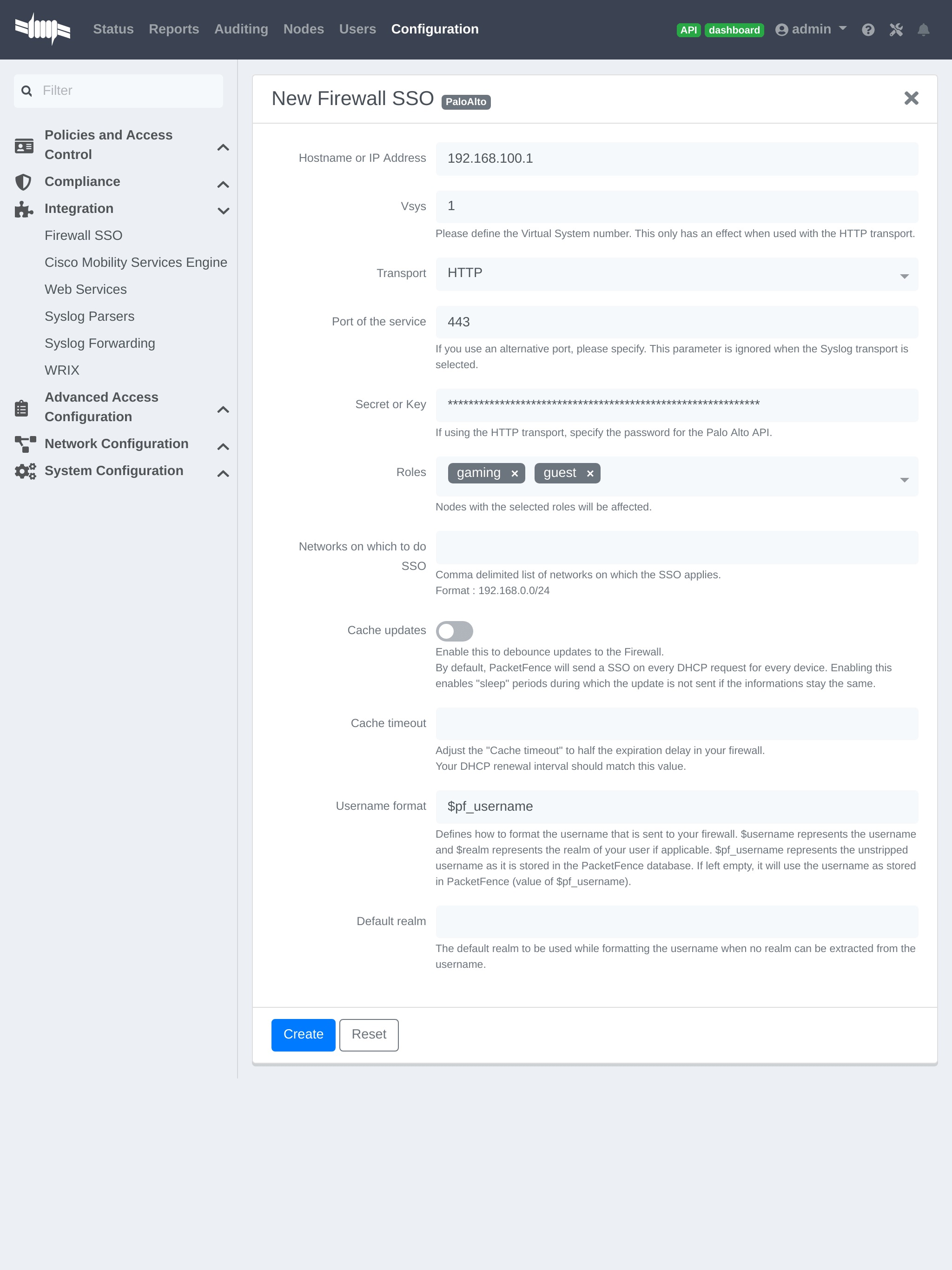 Add a PaloAlto Firewall in PacketFence