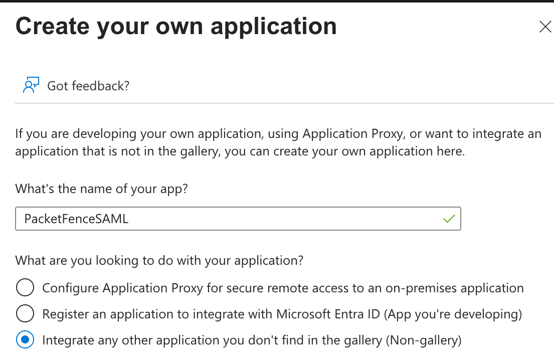 Azure SAML Application Name