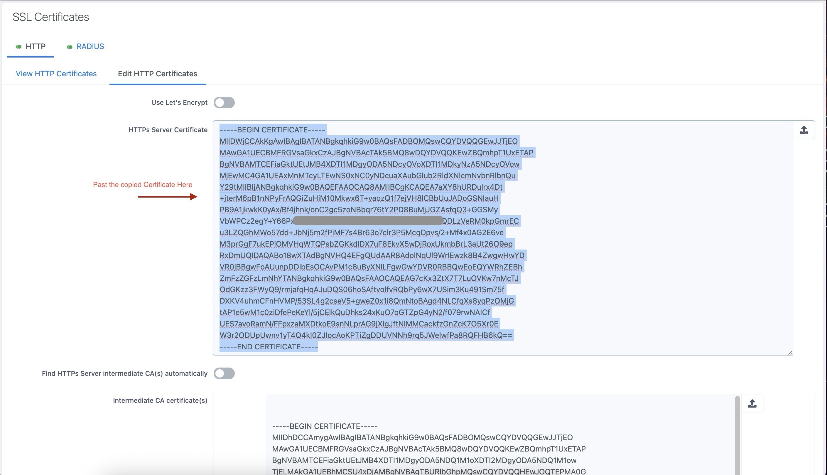 Paste the new Cert