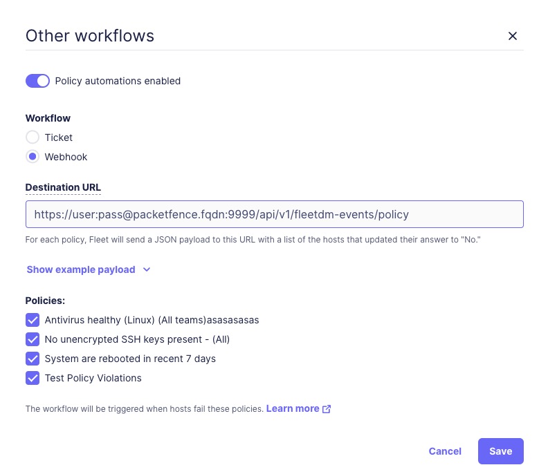 FleetDM webhook for Policy Violations