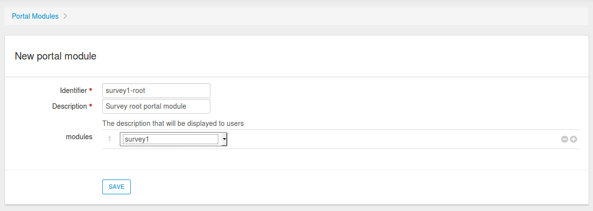 Survey root portal module configuration