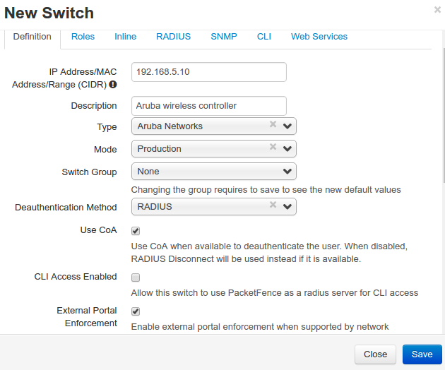 Add Aruba wireless controller