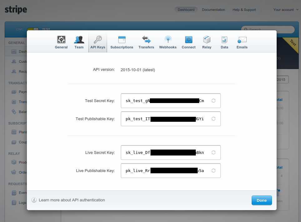 Stripe API keys