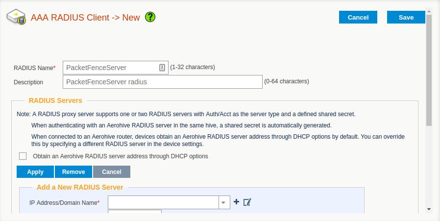 AAA Radius config