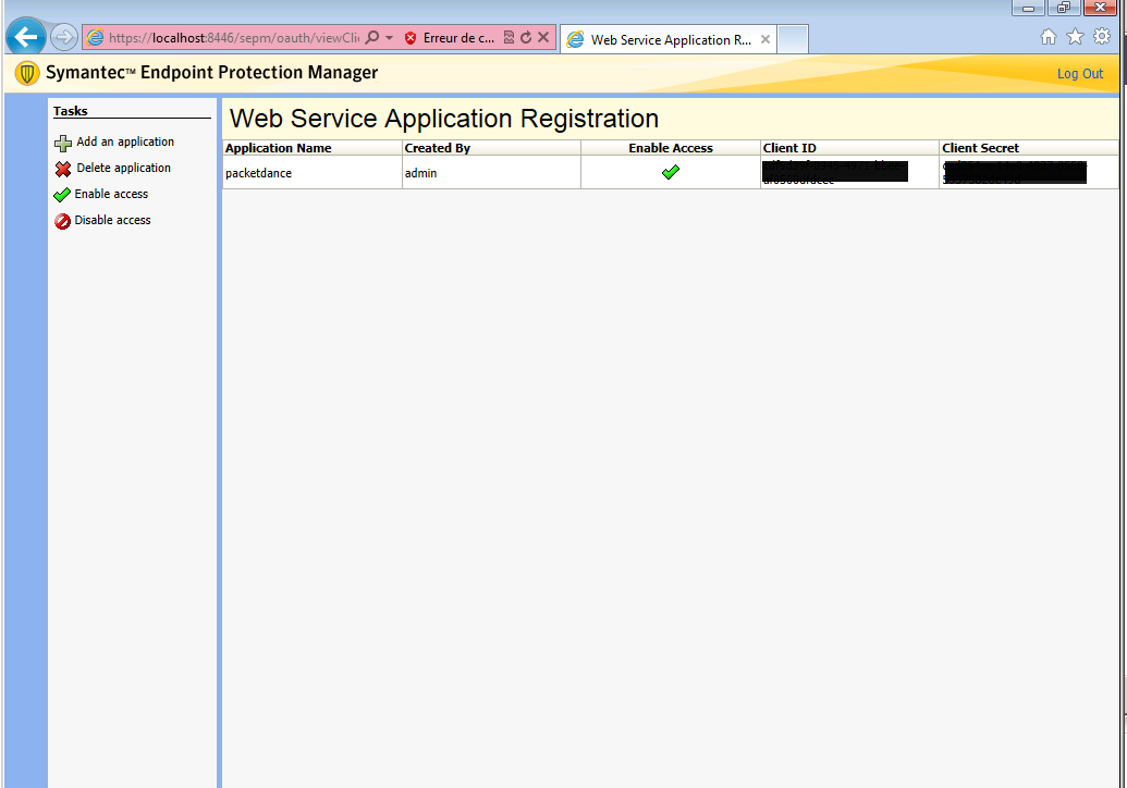 SEPM application configuration