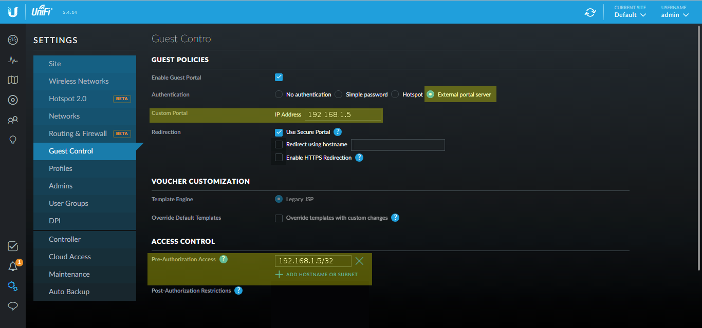 Unifi web-auth policy