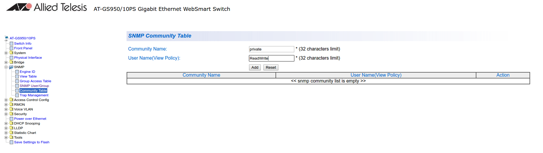 SNMP configuration